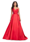 Red ASHLEYlauren 11772 stunning Mikado ball gown featuring a classic one shoulder design, sweetheart neckline, and a full A-line skirt for an elegant and sophisticated look.