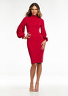 Red ASHLEYlauren 4487 silver fully hand-beaded cocktail dress featuring a halter neckline, high back, fitted skirt, left leg slit, and fringe trim along the hemline for a chic and glamorous look.