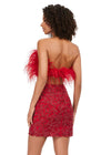 Back - Red ASHLEYlauren 4599 – A stunning two-piece set featuring a strapless feather bustier and a fully beaded fitted skirt. This gorgeous, statement-making outfit is a must-have addition to your closet.