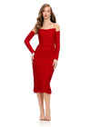 Front - Red ASHLEYlauren 4737 strapless cocktail dress featuring a fitted mid-length skirt, detachable sleeves, and press-on heat set stones for a versatile and glamorous look.