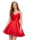 Red ASHLEYlauren 4780 classic satin cocktail dress featuring delicate spaghetti straps, a sweetheart neckline, and an elegant A-line skirt for a timeless and sophisticated look.