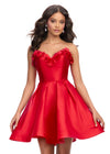 Red ASHLEYlauren 4782 Mikado cocktail dress featuring a stunning sweetheart neckline, delicate flower detailing, and an A-line skirt for a fabulous and elegant look.