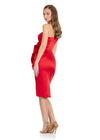 Back - Red ASHLEYlauren 4814 One-Shoulder Satin Gown with Large Cascading Floral Details and Fitted Silhouette