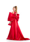 Back - Red ASHLEYlauren 8321 Satin Bow Overskirt with Oversized Bow and Back Skirt Detail