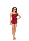 Red ASHLEYlauren Kids 8186 Hand Beaded Romper with 3D Appliques and Fringe Details