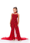 Red ASHLEYlauren Kids 8190 Fully Beaded Jumpsuit with Matching Choker and Attached Cape