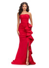 Red Peacock ASHLEYlauren 11751 Strapless Taffeta Gown with Elegant Ruched Bodice, Dramatic Cascading Ruffle Detail, and Left Leg Slit