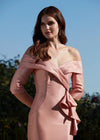 Rose Gold ASHLEYlauren 11324 Elegant Off Shoulder Fitted Mermaid Gown in Phantom Satin with Statement Ruffle Detail at the Hip