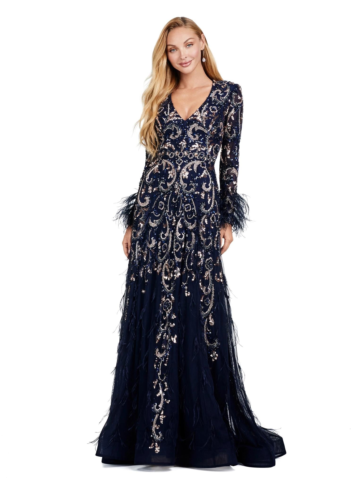 ASHLEYlauren 11435 Fully Beaded A-Line Gown