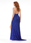 ASHLEYlauren 11065 Hand Beaded Gown with Plunging Halter Neckline, Left Leg Slit, and Low Back