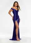 Royal ASHLEYlauren 11157 Off-Shoulder Gown with Sweetheart Neckline, Fully Liquid Beading, Right Leg Slit, and Puddle Train