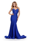 Royal ASHLEYlauren 11560 Classic Strapless Jersey Gown with Glamorous Beaded Corset Bustier, Sparkling Press On Stone Accents, and Sweep Train