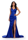 Royal ASHLEYlauren 11574 One Shoulder Satin Gown with Sweetheart Neckline, Ruched Bustier, and Left Leg Slit