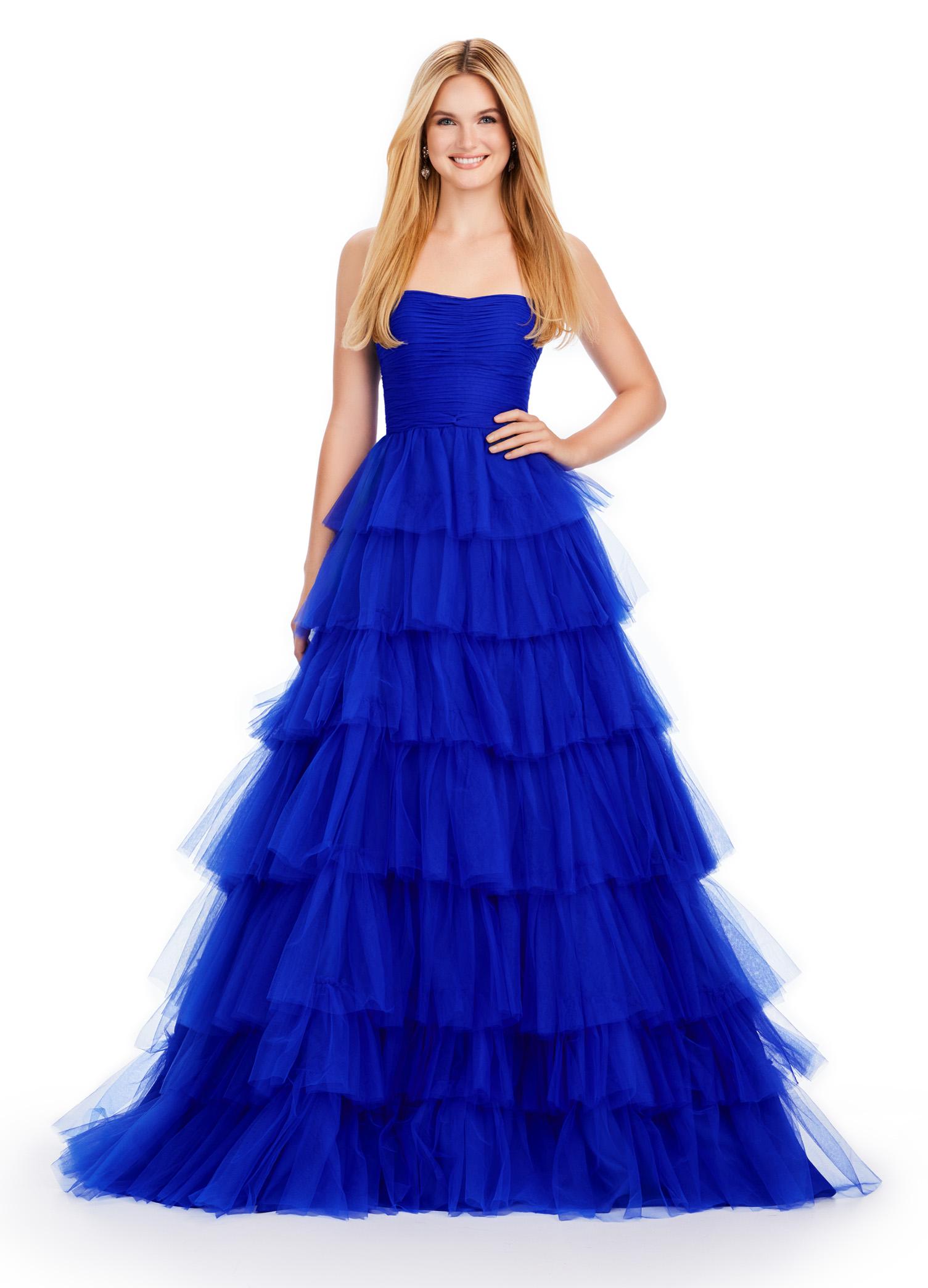 Royal ASHLEYlauren 11621 Strapless Tulle Ball Gown with Ruched Bustier and Layered Multi-Tiered Skirt