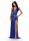 Royal ASHLEYlauren 11670 Intricately Beaded Gown with Deep V-Neckline, Sheer Side Cut Outs, Open V-Back, and Left Leg Slit