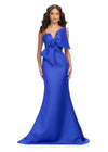 Royal ASHLEYlauren 11702 Classic Satin Evening Gown with Spaghetti Straps, Illusion V-Neckline, and Statement Oversized Bow
