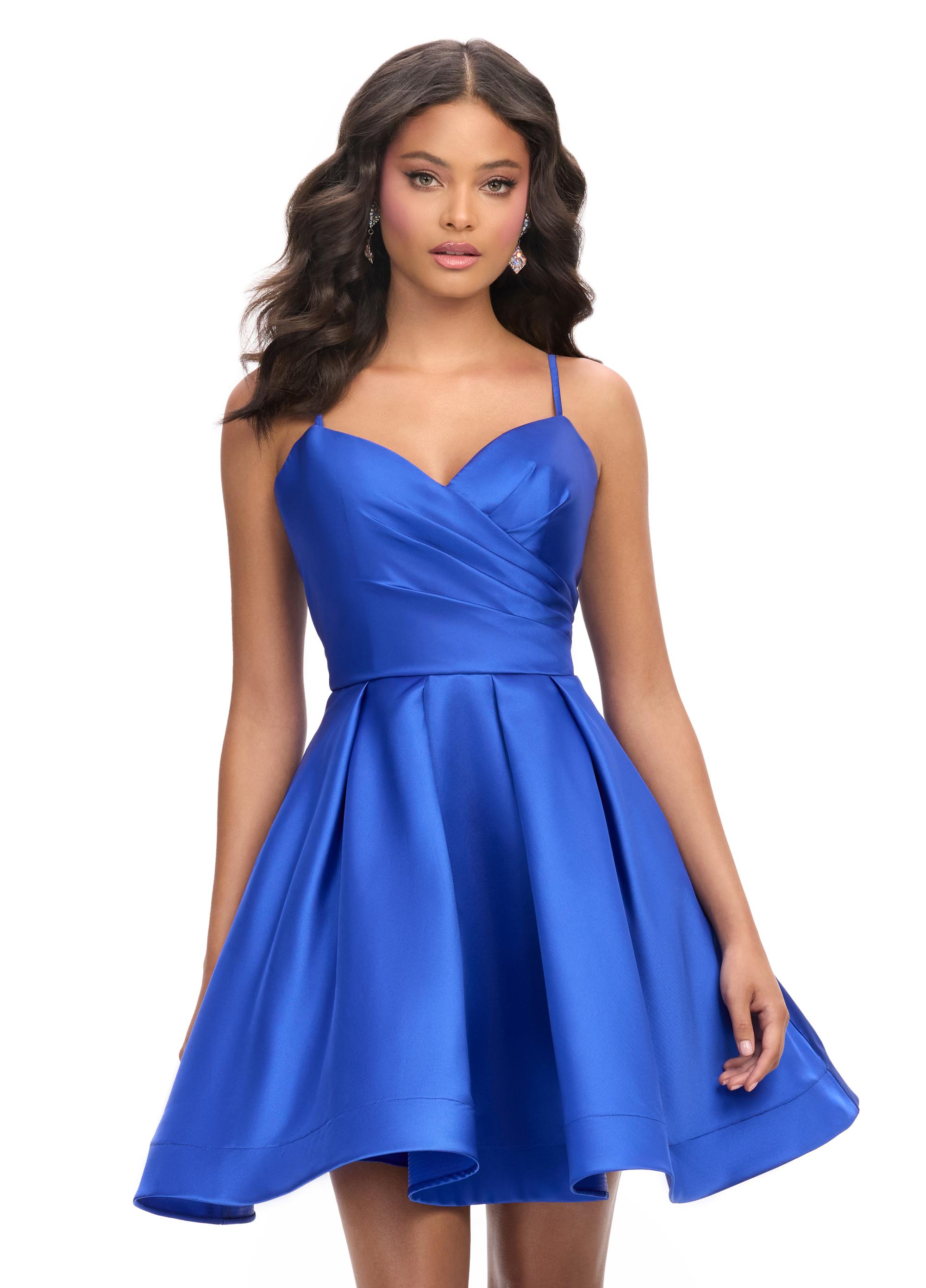Royal ASHLEYlauren 4780 classic satin cocktail dress featuring delicate spaghetti straps, a sweetheart neckline, and an elegant A-line skirt for a timeless and sophisticated look.