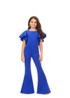 Royal ASHLEYlauren Kids 8156 versatile scuba jumpsuit featuring a classic crew neckline, playful ruffle sleeves, and flare bottom pants for a fun and stylish look.