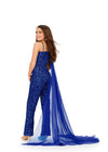 Royal ASHLEYlauren Kids 8191 Fully Beaded One Shoulder Jumpsuit with Chiffon Cape