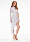 Side - Ivory ASHLEYlauren 1975 stylish beaded dress featuring a high neckline, one sleeve, and an asymmetrical hemline for a bold and head-turning look.
