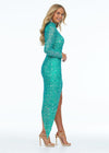 Mint ASHLEYlauren 1975 stylish beaded dress featuring a high neckline, one sleeve, and an asymmetrical hemline for a bold and head-turning look.