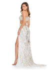 Back - ASHLEYlauren 11789 Fully Beaded One-Shoulder Gown with Cut-Out Sides, Open Back, and Left Leg Slit