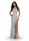 Silver ASHLEYlauren 11614 Strapless Fully Beaded Gown with Sweetheart Neckline, Illusion Corset Bustier, and Left Leg Slit