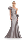 Silver ASHLEYlauren 11722 Elegant One Shoulder Fitted Mermaid Gown in Taffeta with Statement Ruffles at Hip and Neckline and Ruched Bustier