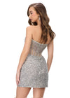 Back - Silver ASHLEYlauren 4564 strapless cocktail dress featuring an illusion bustier with exposed boning and a wrap sequin skirt for a modern and sophisticated look.