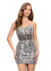 Silver ASHLEYlauren 4757 Strapless Hand Beaded Cocktail Dress with Mirror Details and Corset Bustier