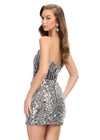 Back - Silver ASHLEYlauren 4757 Strapless Hand Beaded Cocktail Dress with Mirror Details and Corset Bustier