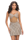 Silver ASHLEYlauren 4762 Hand Beaded Cocktail Dress with Corset Bustier and Spaghetti Straps