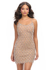 Silver ASHLEYlauren 4766 Hand Beaded Cocktail Dress with Crystal Accents and Scoop Back