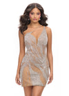 Silver ASHLEYlauren 4767 One Shoulder Hand Beaded Cocktail Dress with Plunging V-Neck and Open Back