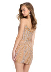 Silver/Gold ASHLEYlauren 4500 strapless gown featuring a plunging V-neckline, ornate sequin bead pattern, and striking V-back for a bold and glamorous look.