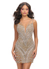 Silver/Gold ASHLEYlauren 4760 Hand Beaded Cocktail Dress with Plunging V-Neckline and Fitted Skirt