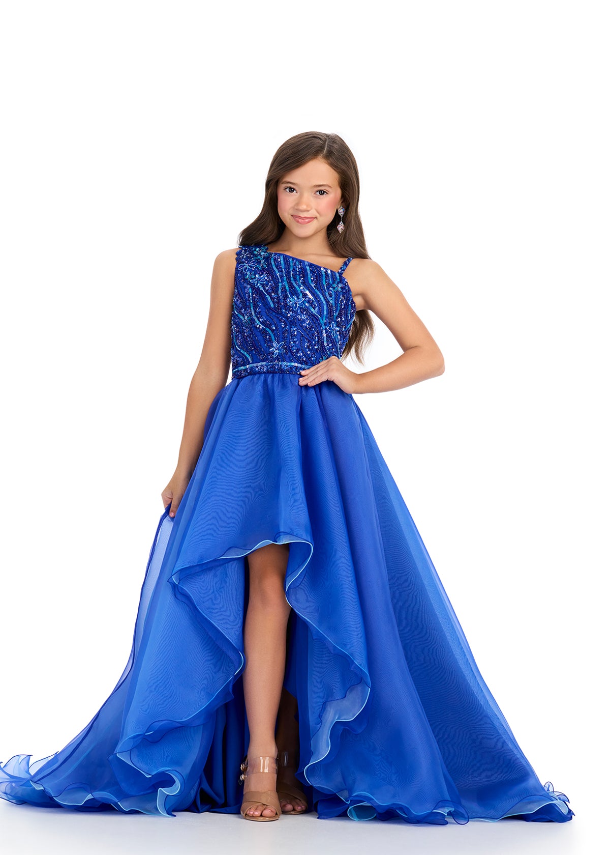 sachin and babi light blue dress Elegant Flowy Chiffon Wedding Dress with Puffy Sleeves main image 1