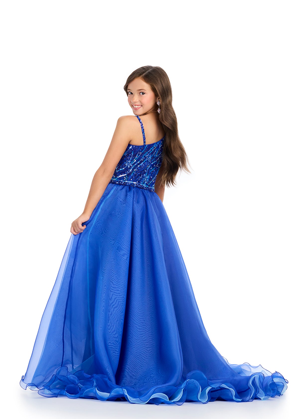 ASHLEYlauren 8290 One-Shoulder Beaded High-Low Organza Gown