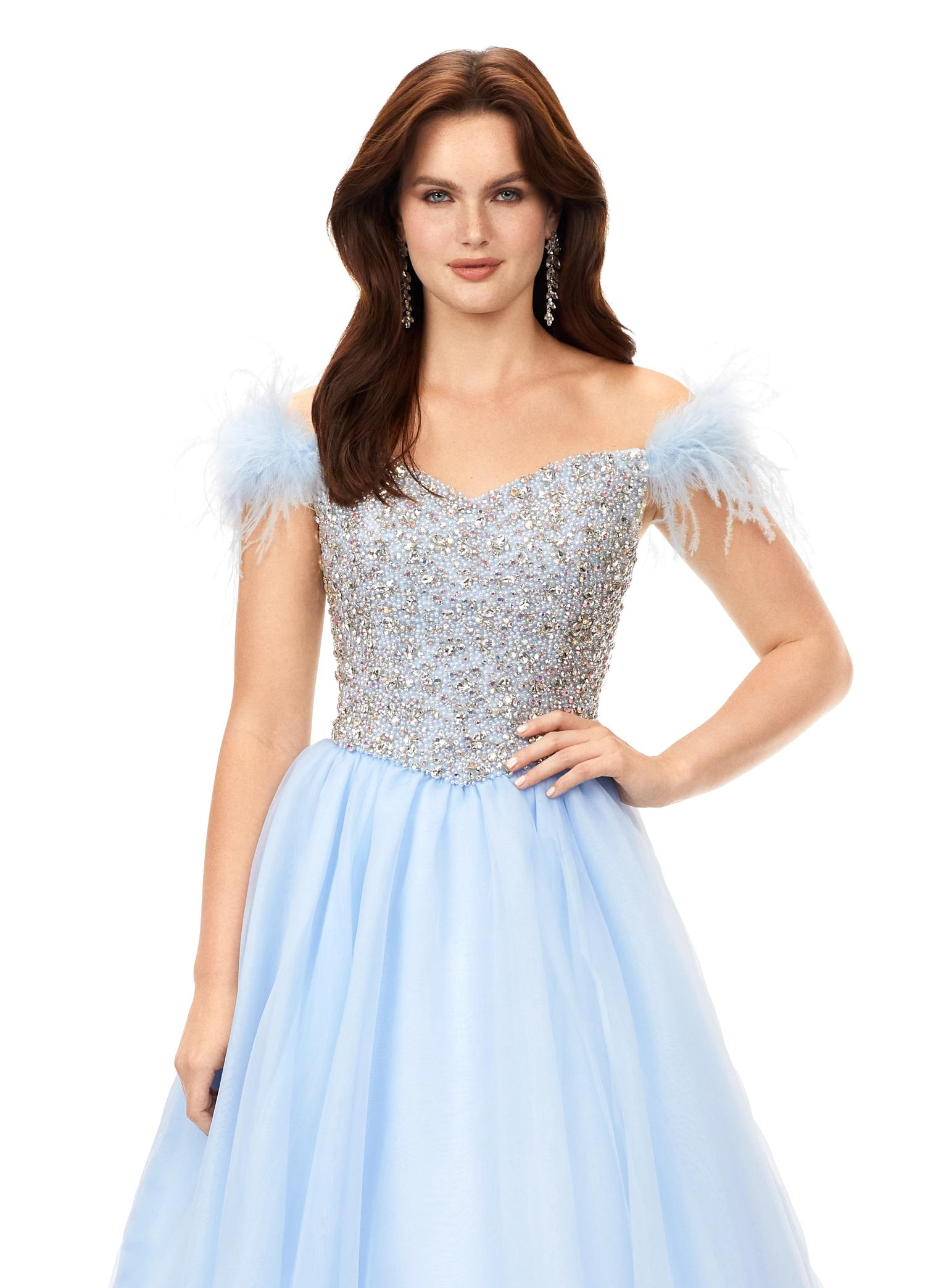 ASHLEYlauren 11314 Off Shoulder Crystal Organza Gown