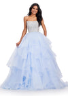 Sky ASHLEYlauren 11545 Strapless Organza Ball Gown with Beaded Bustier, Ruffled Organza Skirt, and Handkerchief Hem