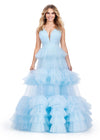 Sky ASHLEYlauren 11620 Tulle Ball Gown with V-Neckline Bustier, V-Back, and Multi-Tiered Ruffle Skirt