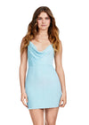 Sky ASHLEYlauren 4580 fully beaded cocktail dress featuring delicate spaghetti straps, a cowl neckline, and a fitted skirt for a sleek and glamorous look.
