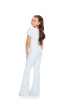 Sky ASHLEYlauren 8309 Tweed Jumpsuit with Square Neckline, Pearl-Trimmed Sleeves, and Pearl-Embellished Pant Legs. Back