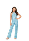 Sky ASHLEYlauren Kids 8194 runway-ready fully beaded jumpsuit featuring a halter neckline and fringe detailing throughout for the perfect amount of movement and glamour.