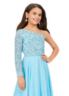 Sky ASHLEYlauren Kids 8197 One Shoulder Gown with Beaded Bustier and Chiffon Skirt