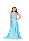 Sky ASHLEYlauren Kids 8197 One Shoulder Gown with Beaded Bustier and Chiffon Skirt