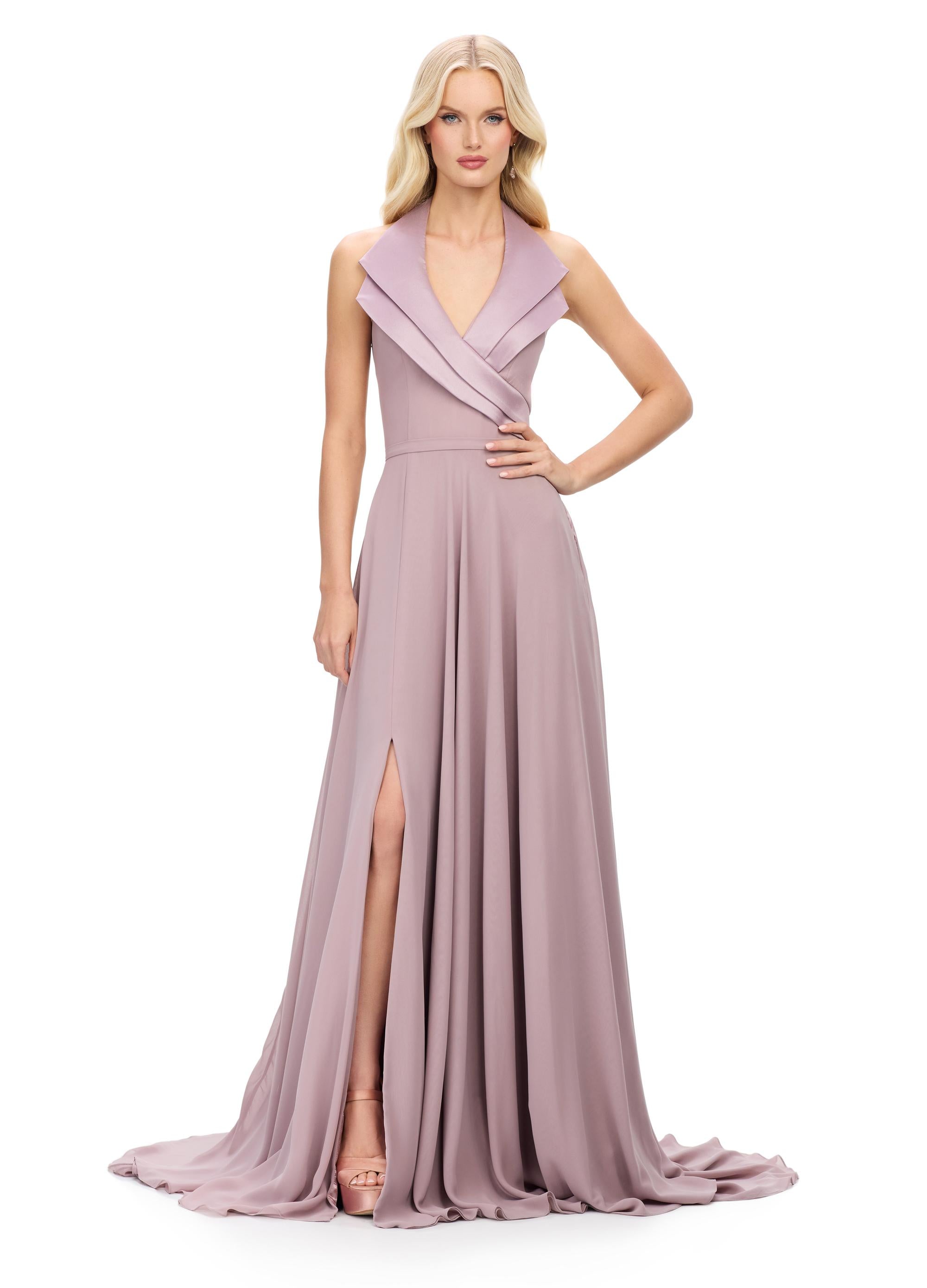 ASHLEYlauren 11753 - Chiffon Gown with Halter Neckline