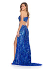 TurquoiseRoyal ASHLEYlauren 11789 Fully Beaded One-Shoulder Gown with Cut-Out Sides, Open Back, and Left Leg Slit Back View