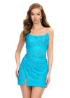 Turquoise ASHLEYlauren 4713 Strapless Lace Applique Cocktail Dress with Corset Bustier and Wrap Skirt