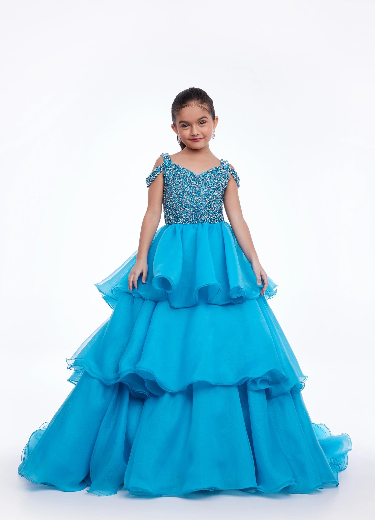 ASHLEYlauren 8101 - Crystal-Encrusted Kids Gown with Tiered